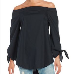 Free People Off the Shoulder Cotton Black Top